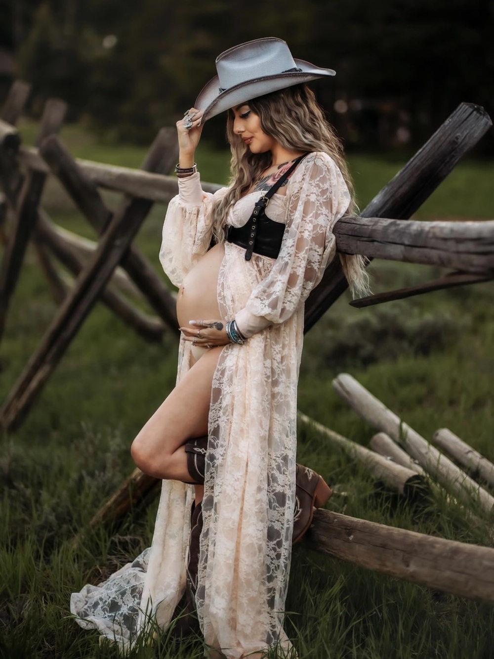 Lace Sheer Duster Robe in Cream maternity